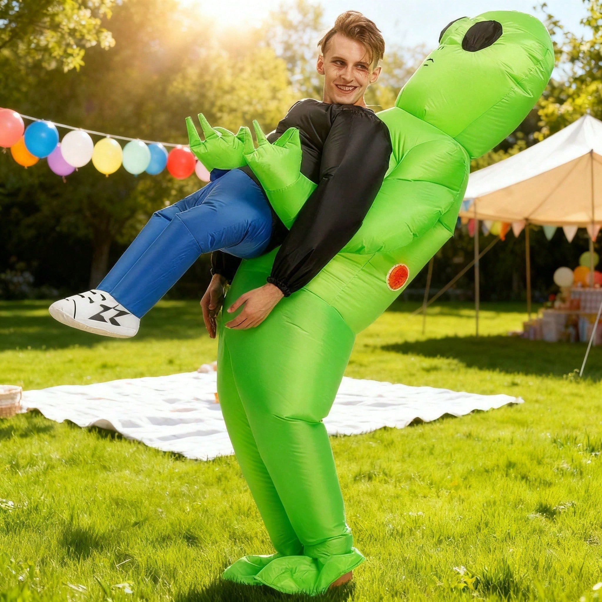 Perfect Valentine Gift Inflatable Alien Costume For Adults, Digital Printed Blow Up Halloween Outfit, Funny UFO Space Party Costume With Pump