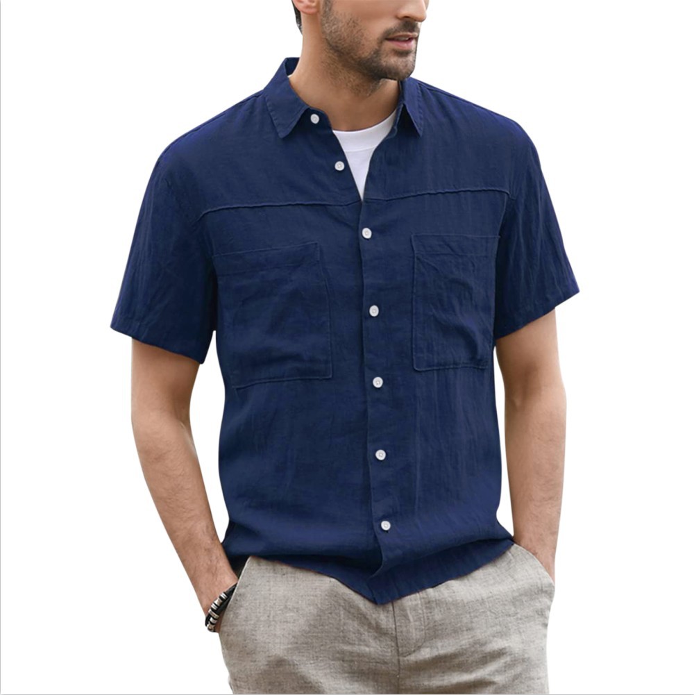 Title 6, Camicia casual con bottoni in cotone e lino, ma...