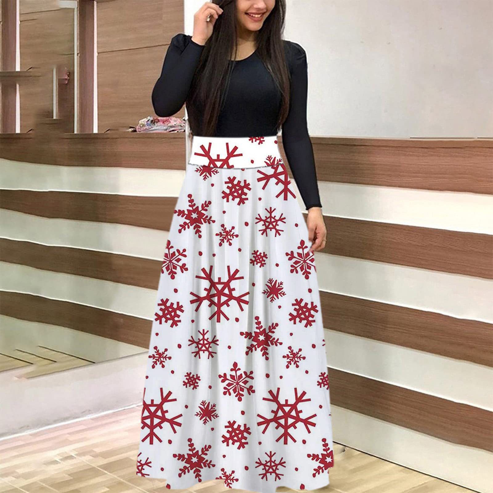 European And American Christmas Print Long Skirt Suit