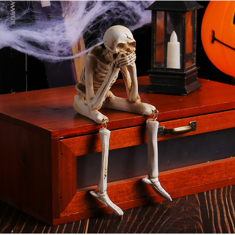 Halloween Skeleton Figurines Set Of 3, Resin See No Evil Hear No Evil Speak No Evil Skeleton Statues, Gothic Shelf Tabletop Mantel Indoor