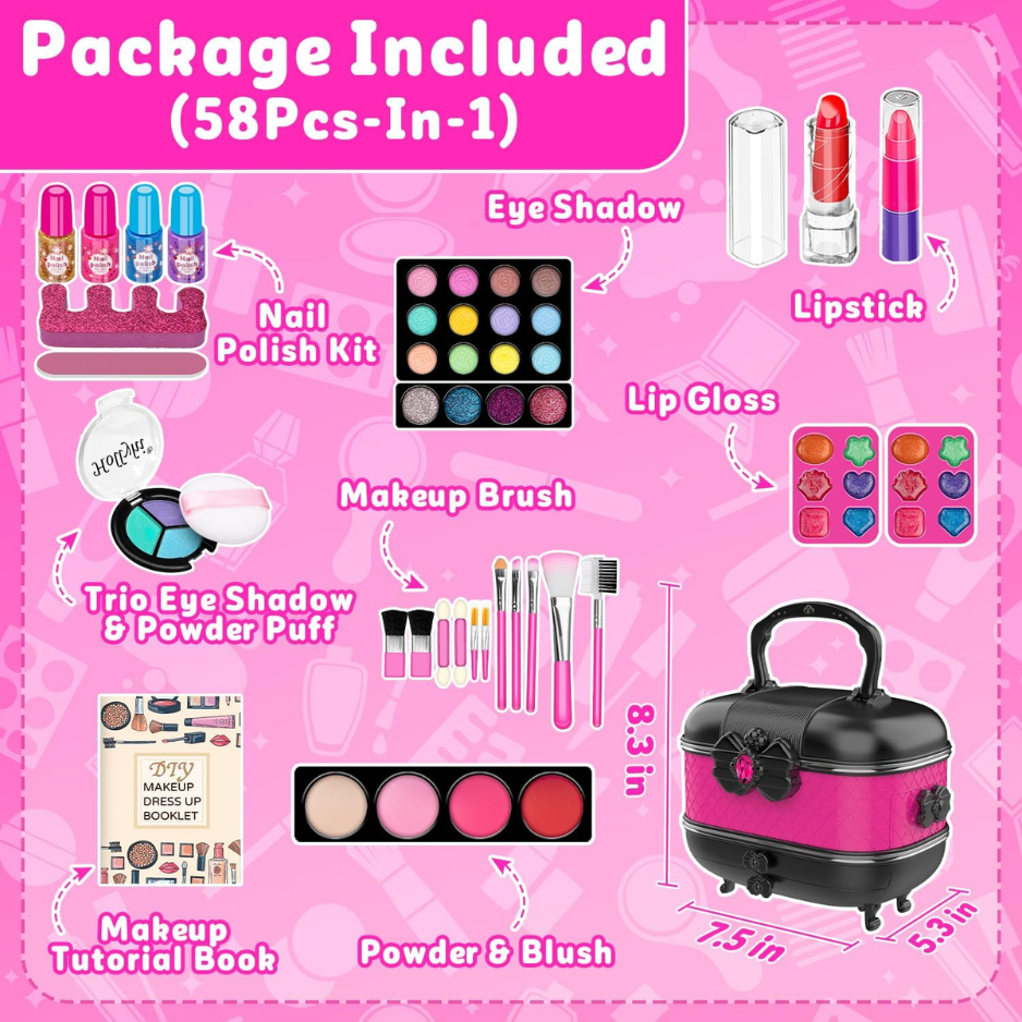 58Pcs Kids Makeup Toys Set, Washable Pretend Makeup Kit For Girls 6