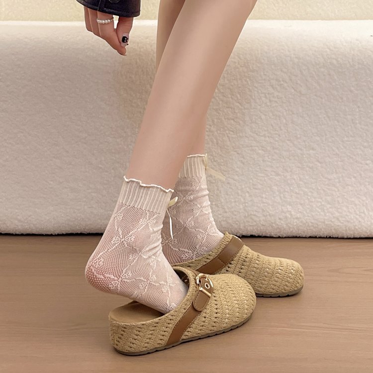 Women's Platform Woven Closed Toe Slide Slippers, 2026 Summer Outdoor Wear Slip-On Hollow Breathable Heightening Comfortable Sandals