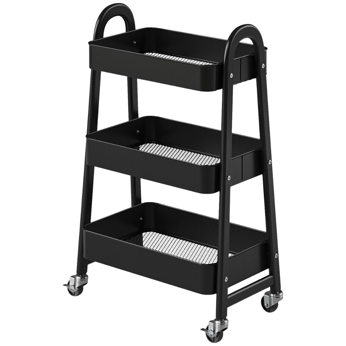 3-Tier Rolling Cart, Metal Utility Storage Cart, Lockable Wheels, For Living Room, Bathroom, Kitchen And Narrow Spaces