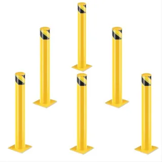 Safety Bollards, Steel Bollard Post, Yellow Powder Coated Safety Parking Barrier Post For High Traffic Areas