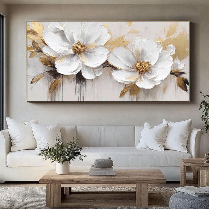 Abstract Flower Oil Painting On Canvas Large Wall Art Minimalist Floral Art Handmade Painting White Modern Home Decor For Living Room 5