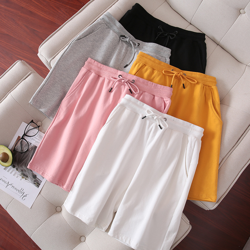 Loose Elastic Waist Solid Color Shorts Casual High Waist Wide-Leg Five-Point Pants