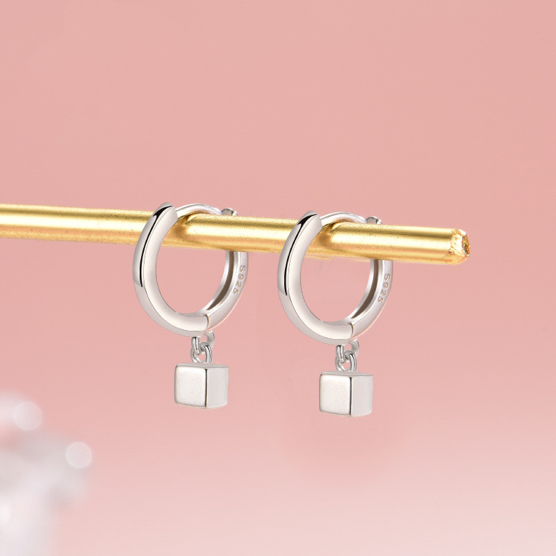 Silver Square Ear Buckle Earrings Ring Temperament Earrings