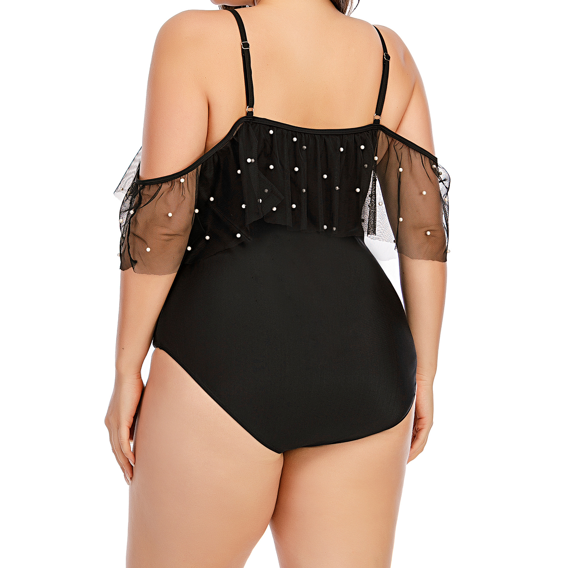 Women’s Bikini Suspenders Deep V  Back Tulle Ruffled Swimsuit