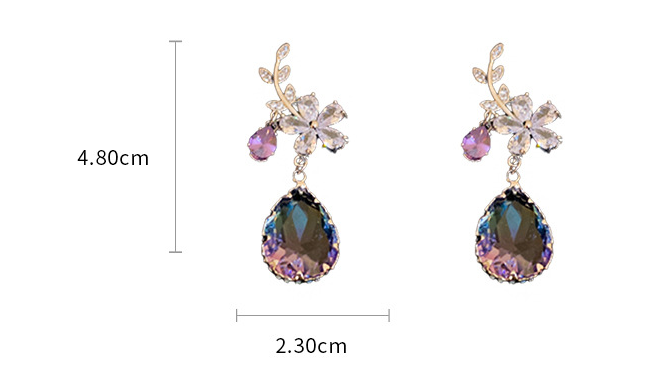 Title 1, Silver Needle Branch Flower Zircon Crystal Earr...