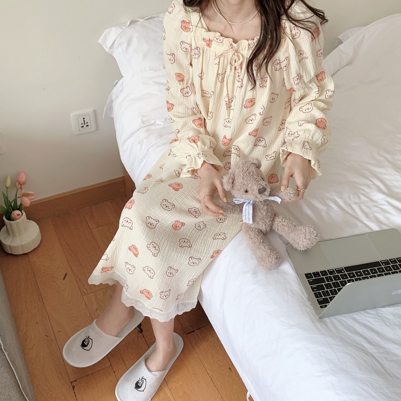 Title 3, Cute Cartoon Bear Cotton Yarn Nightdress Women