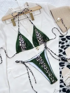 Bikini Patchwork Triangle Bag Swimsuit - Leopard - View 1