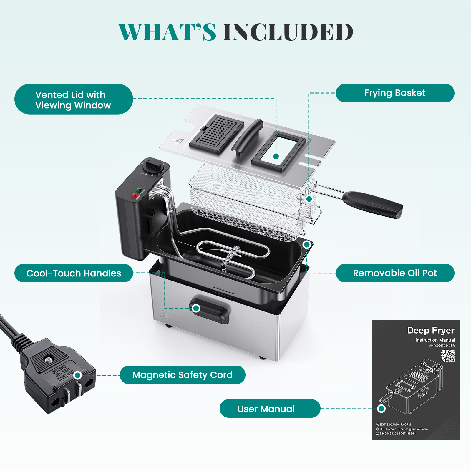Friteuse en acier inoxydable avec couvercle de fenêtre d'observation – Image 2