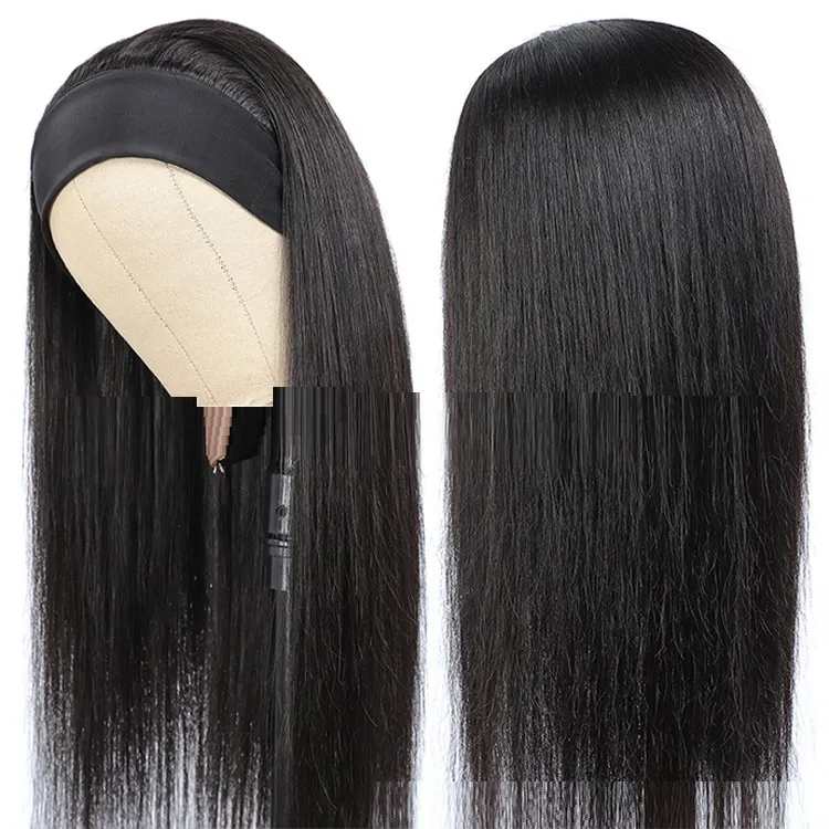 Human Hair Straight Strip Mechanism Headband - Black