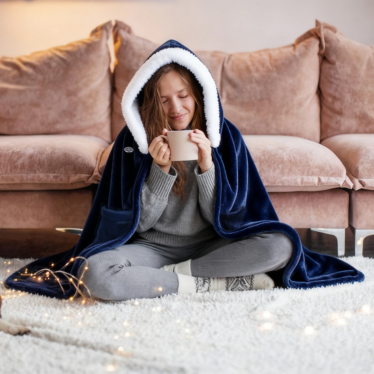 Wearable Heated Throw Blanket With 20000mah Battery Pack Double Sided Flannel Portable Electric Heating Hoodie For Women Men Machine Washable 3 Heating Levels Battery Operated