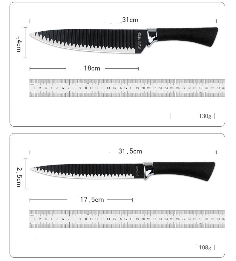 Kitchen Black Knife PP Handle Wavy Stainless Steel Six-Piece Set