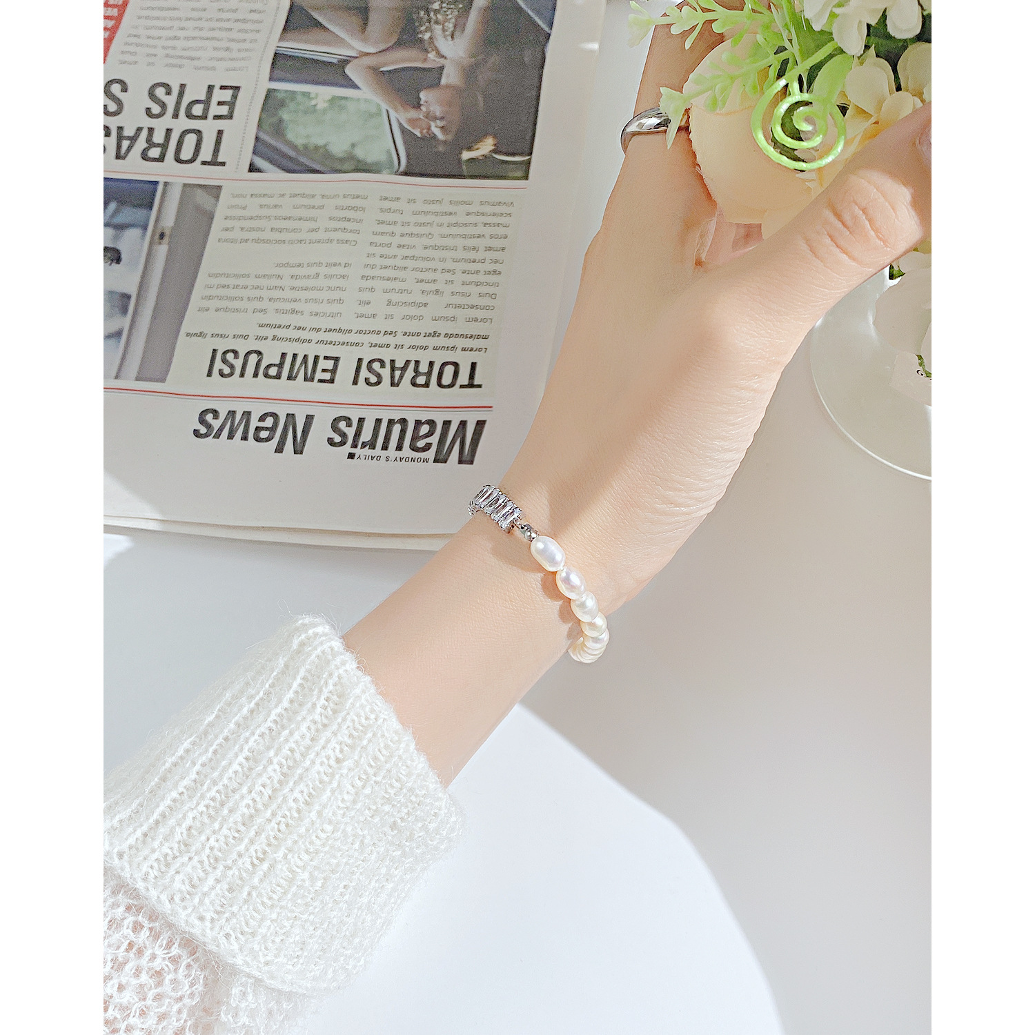 Niche High-end Natural Freshwater Pearl Stitching Bracelet