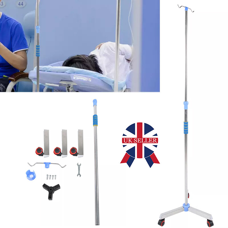 Adjustable IV Pole Stainless Steel IV Drip Stand With Wheels For Home Clinic Z 2