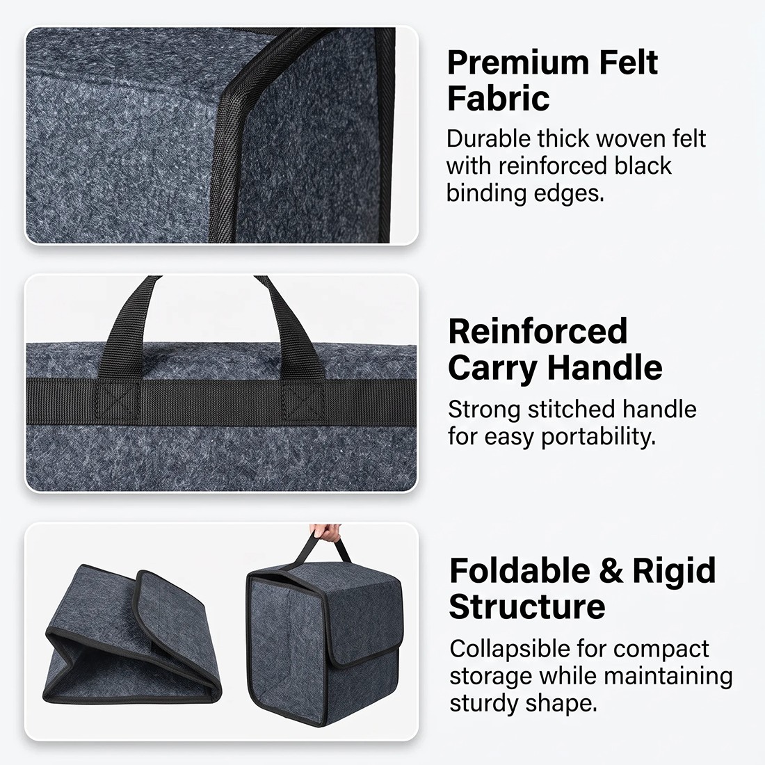 4PCS Car Boot Organiser Felt Storage Box Non-Slip Foldable