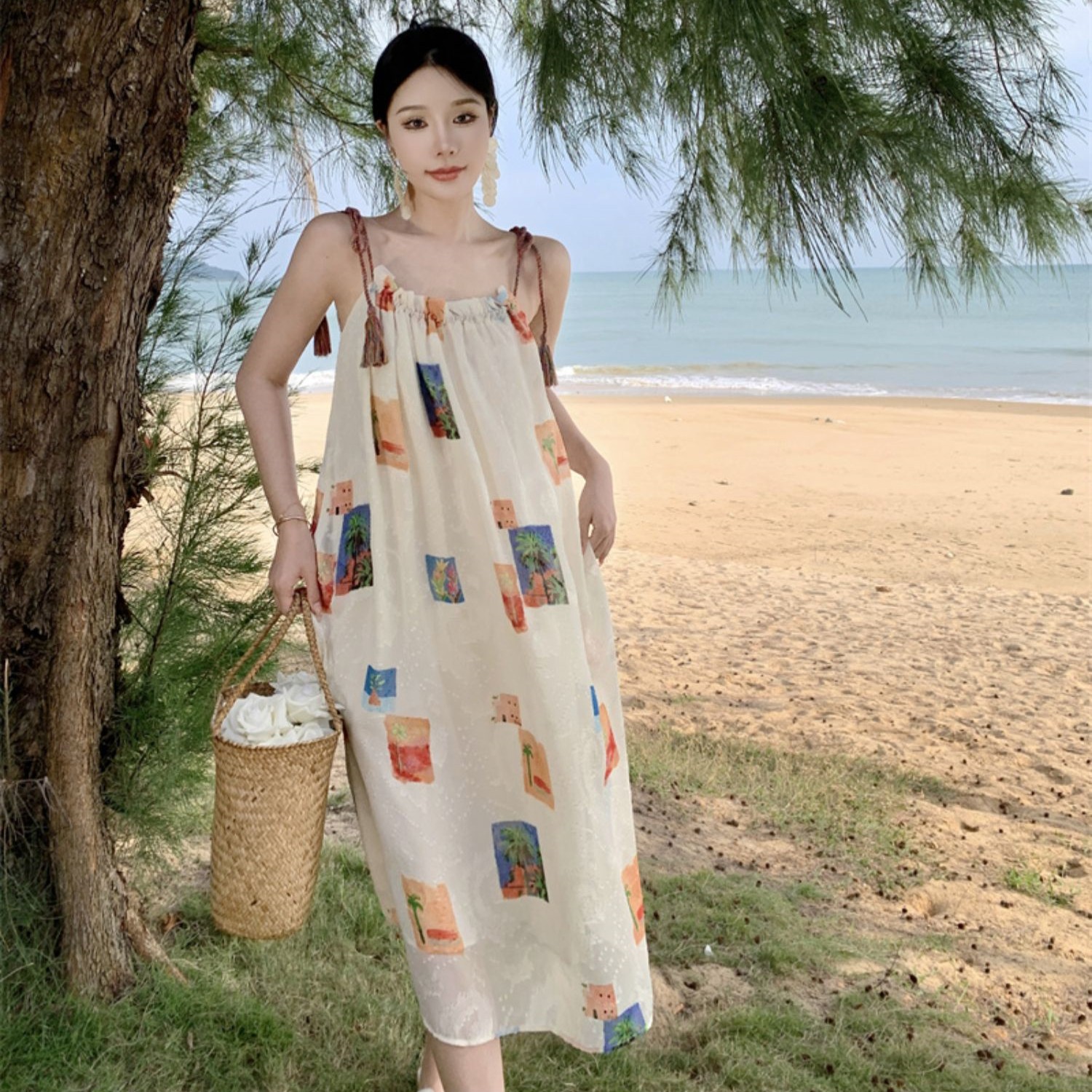 Beach Vacation Flower Strap Dress Girl Graph Color - Shop at LoveMi