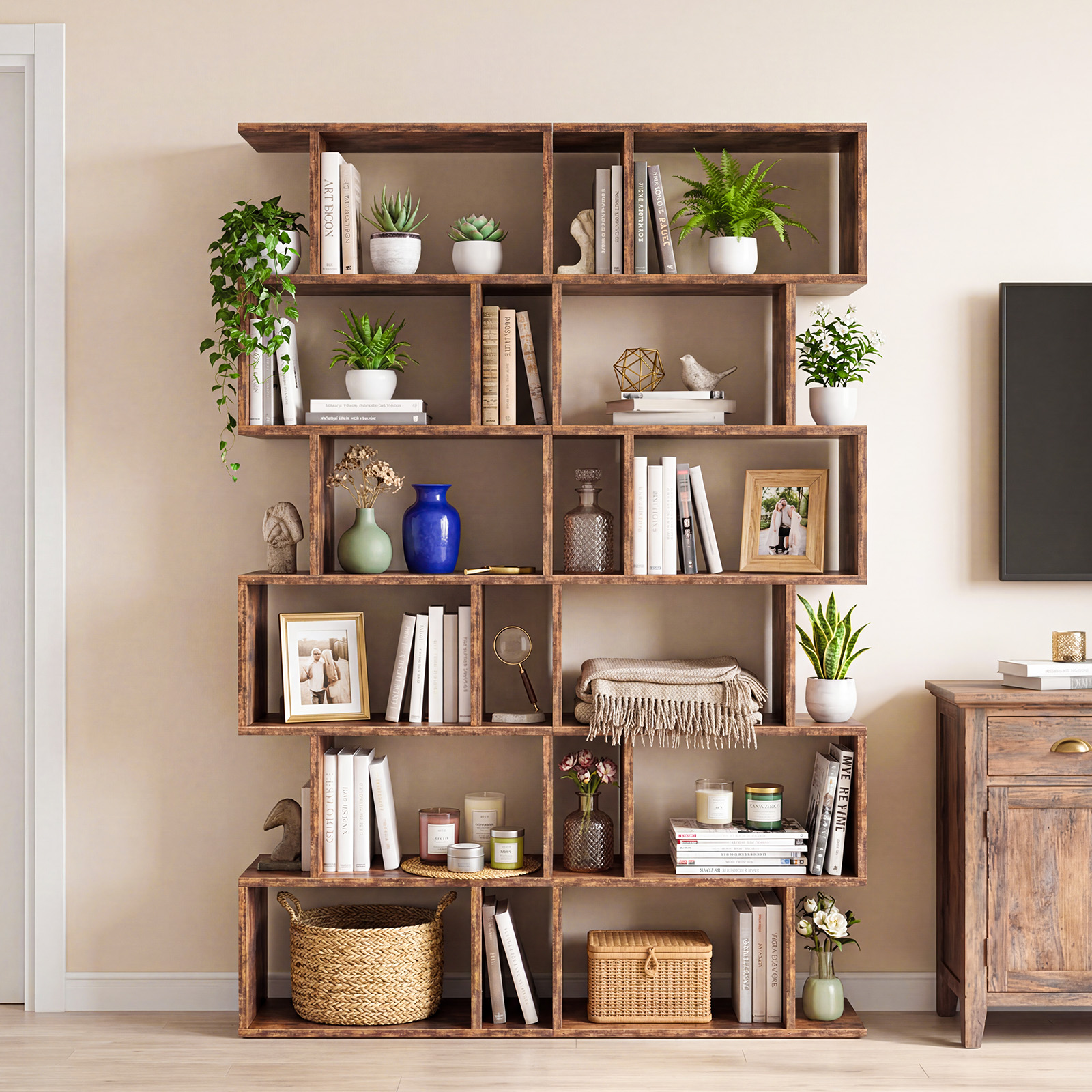 Geometric-shaped Bookshelf, Five-layer S-shaped Modern Bookshelf, Partition-style Bookshelf - Image 1