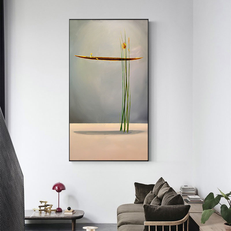Golden Boat Canvas Poster Abstract Nature Landscape Painting — foto 3