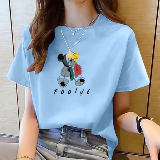 Women's Cute Bear Plus Size Cotton Short Sleeve T shirt 14 Style - Shop at LoveMi