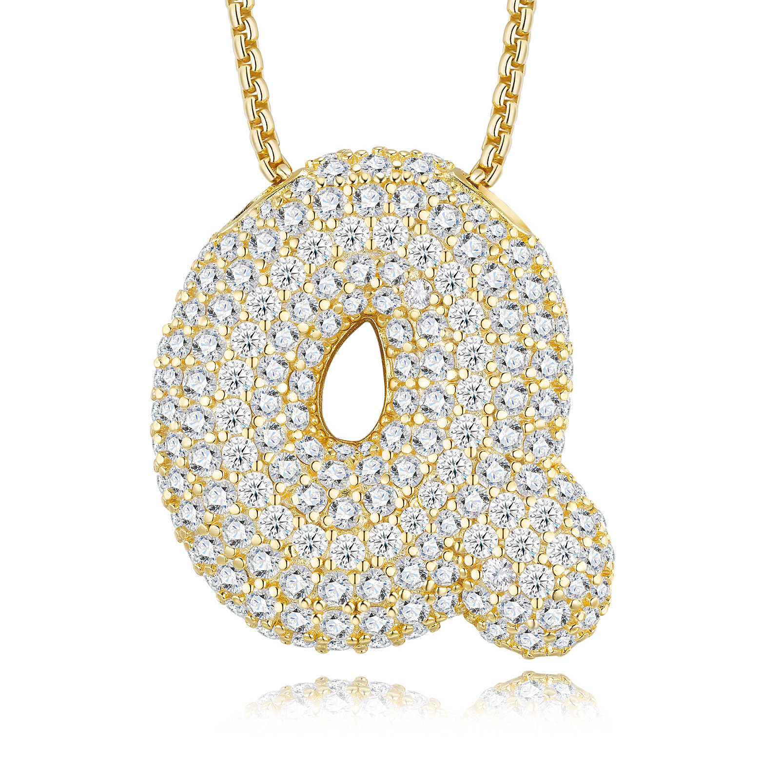 14.64g S925 Gold Plated Bubble Letter Initial Necklace For Women D Color VVS1 Moissanite Pendant With GRA Certificate, Heavy Solid Jewelry Gift Box Set A-Z