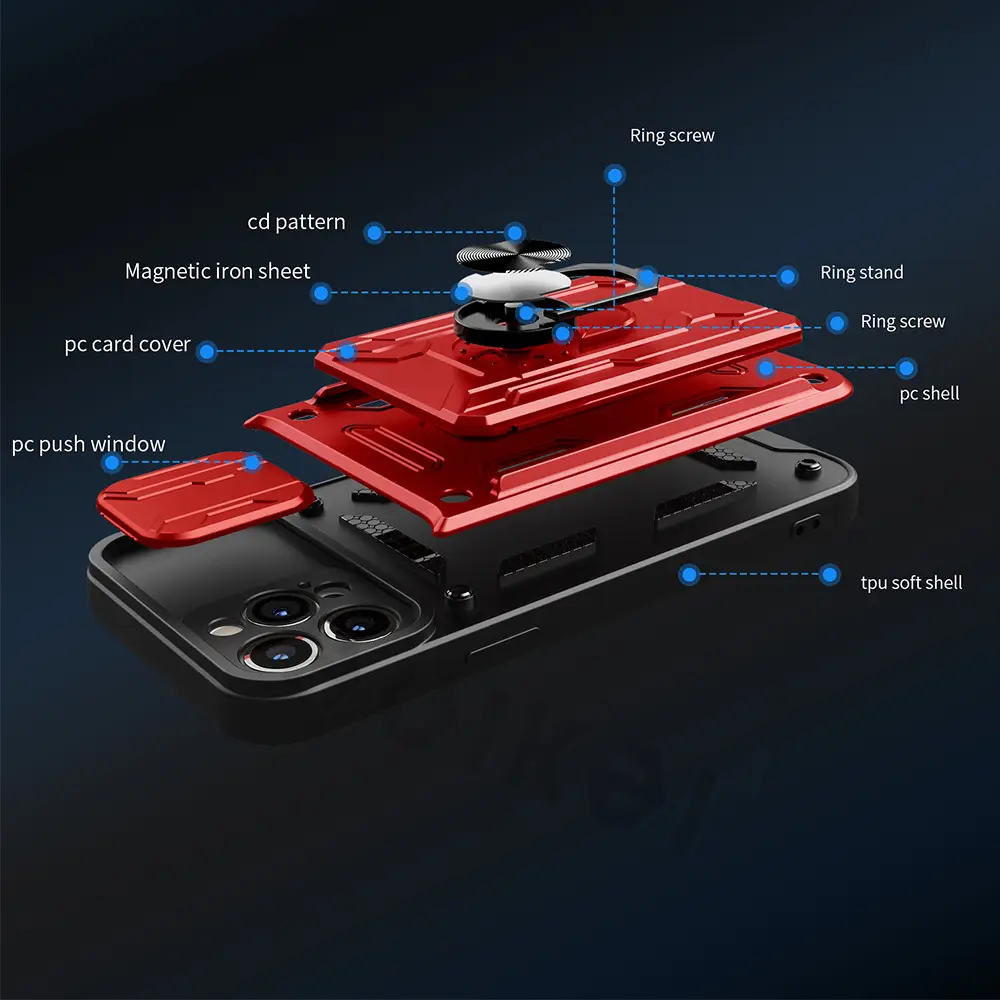 Back Cover With Card Holder Non-slip Finger Buckle Phone Case