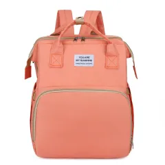 Portable Folding Crib Double Shoulder Mommy Bag - Pink - View 1