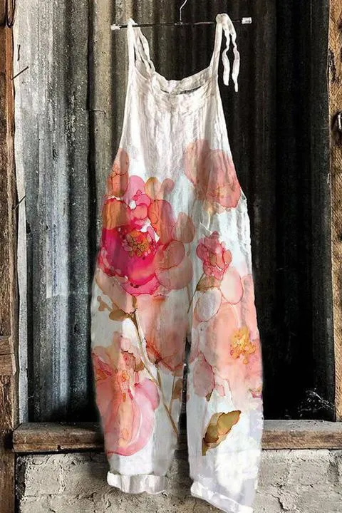 Printed Retro Wide-leg Women's Jumpsuit - 12Style