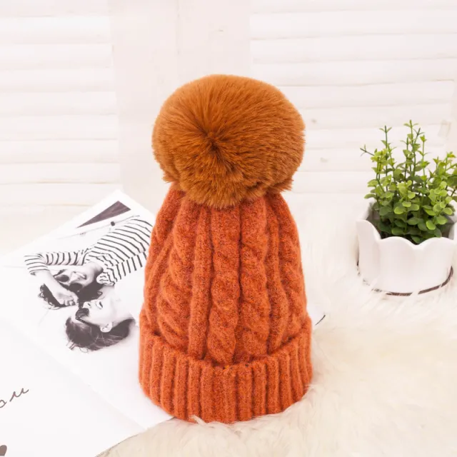 European And American Mixed Color Big Wool Ball Knitted Hat Orange - Shop at LoveMi