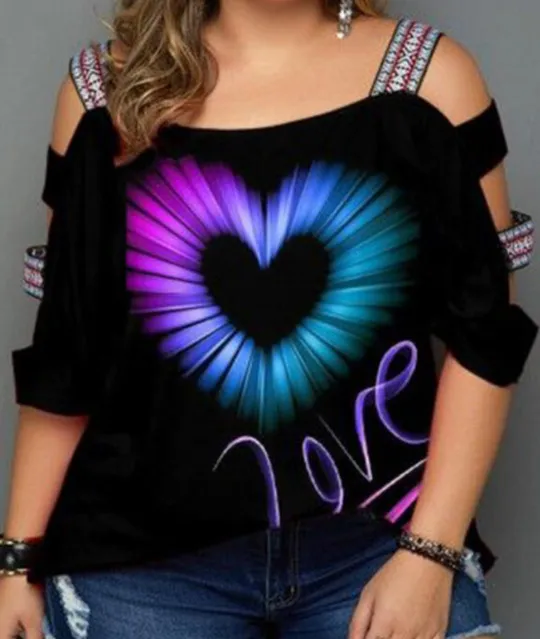 Off Shoulder Large Size Loose Short Sleeve Women's Top - Shop at LoveMi