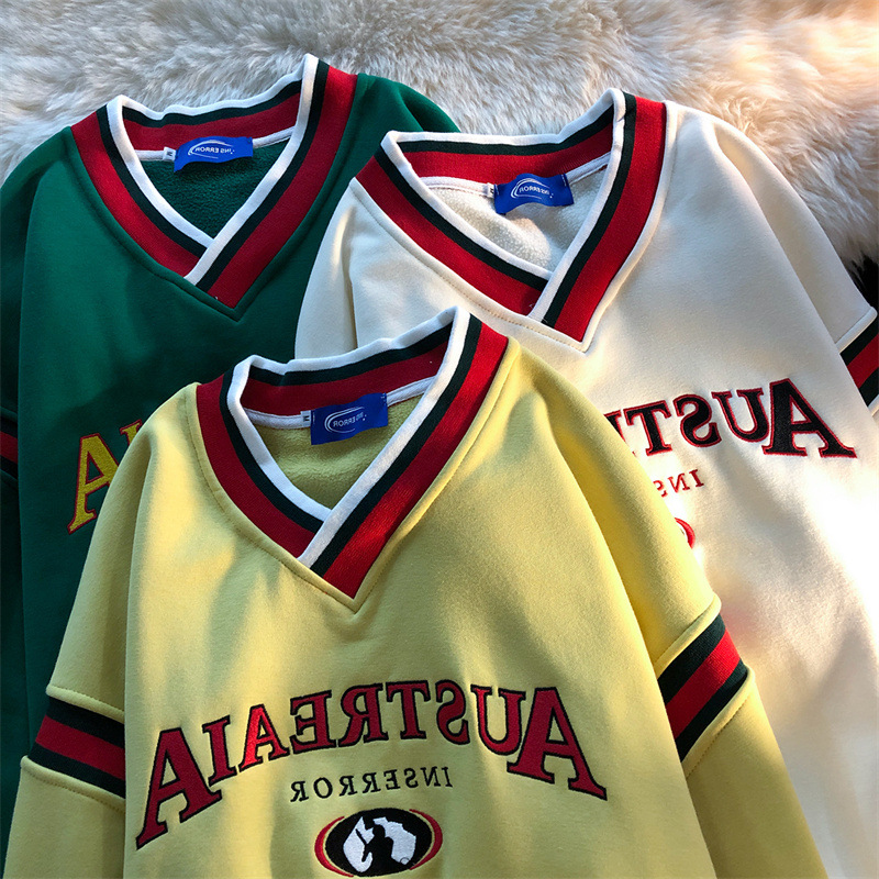 Letter Milk Apricot Embroidered Letter Pullover Sweatshirt