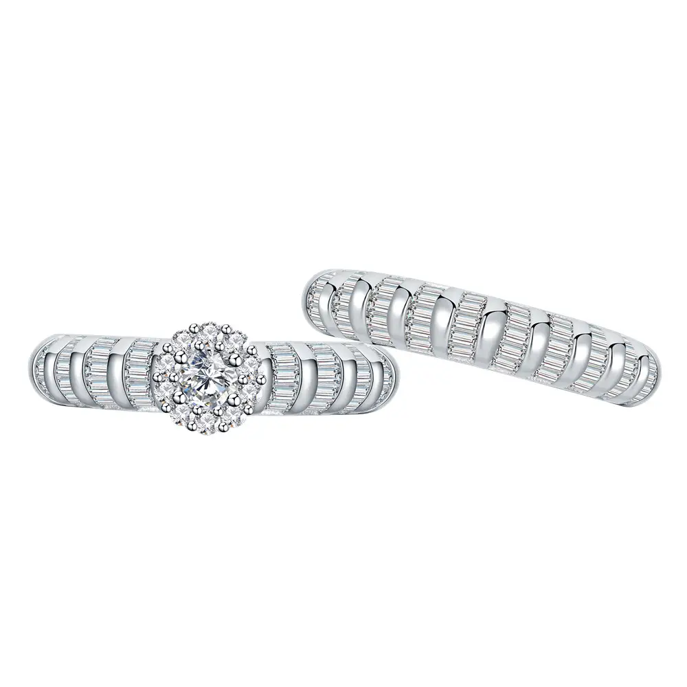 Round Bamboo Snowflake Micropaved Cubic Zirconia Set Ring