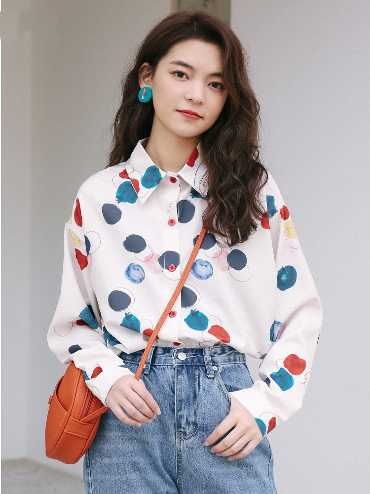 Women's Loose Retro Hong Kong Printed Chiffon Shirt