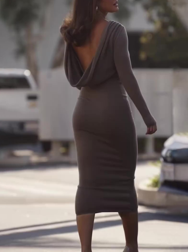 Backless Long sleeved Bodycon Dress - Shop at LoveMi