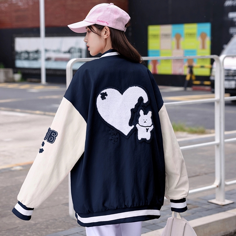 Junior High School Loose Thin Coat For Girls Navy - Shop at LoveMi