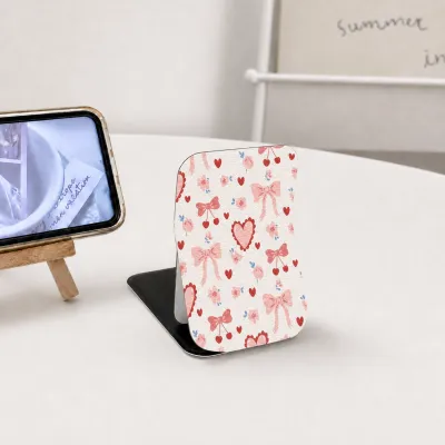 Cute Grid Heart Print Folding Compact Mirror, PU Leather Standable Pocket Makeup Mirror, Portable Travel Cosmetic Mirror For Girls Gift Wholesale Custom