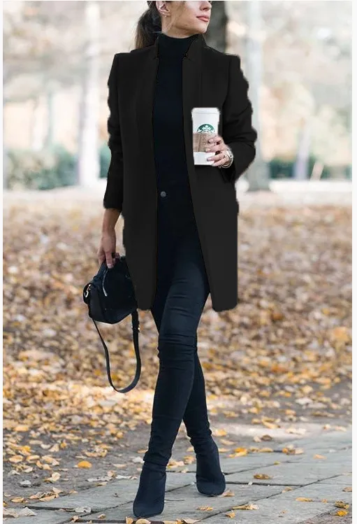 Autumn And Winter New Fashion Stand Collar Women's Woolen Coat Black - Shop at LoveMi