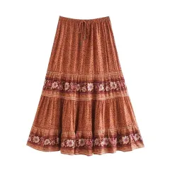Summer Women's Rayon Positioning Print Elastic Skirt - Orange - View 1