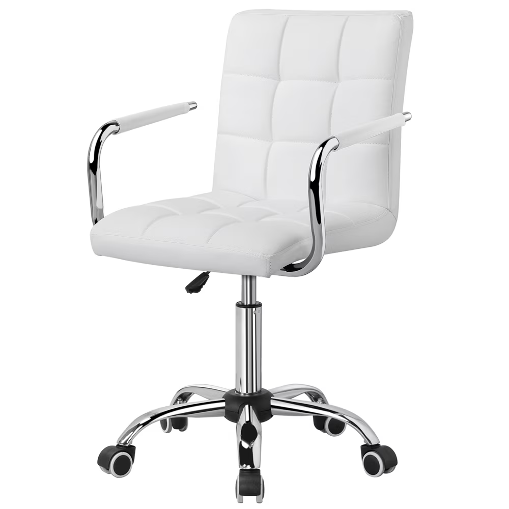 Rotating Office Chair With Casters And PU Leather, White  Maximum Of Five Orders Per Address