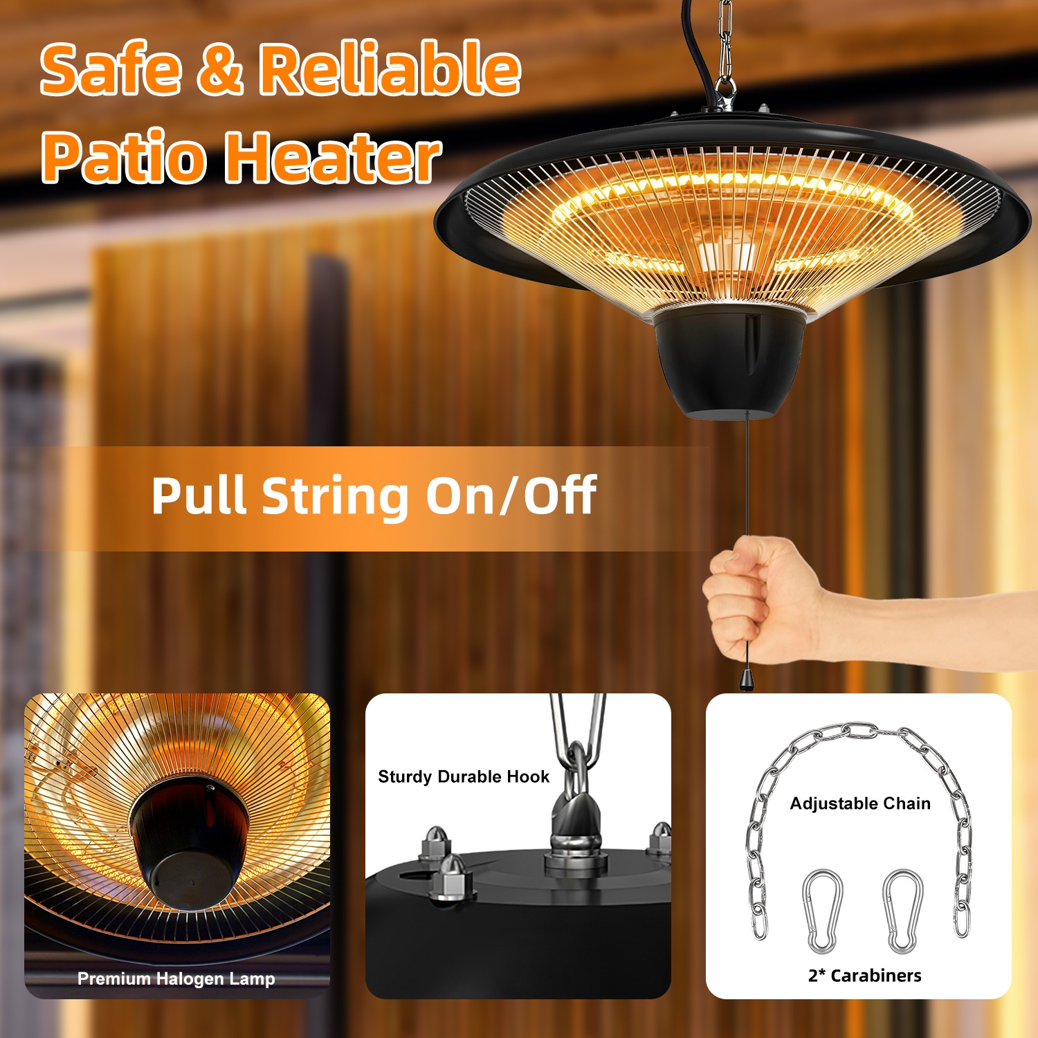 1500W Outdoor Hanging Patio Heater Ultra-quiet Electric Heating β photo 8
