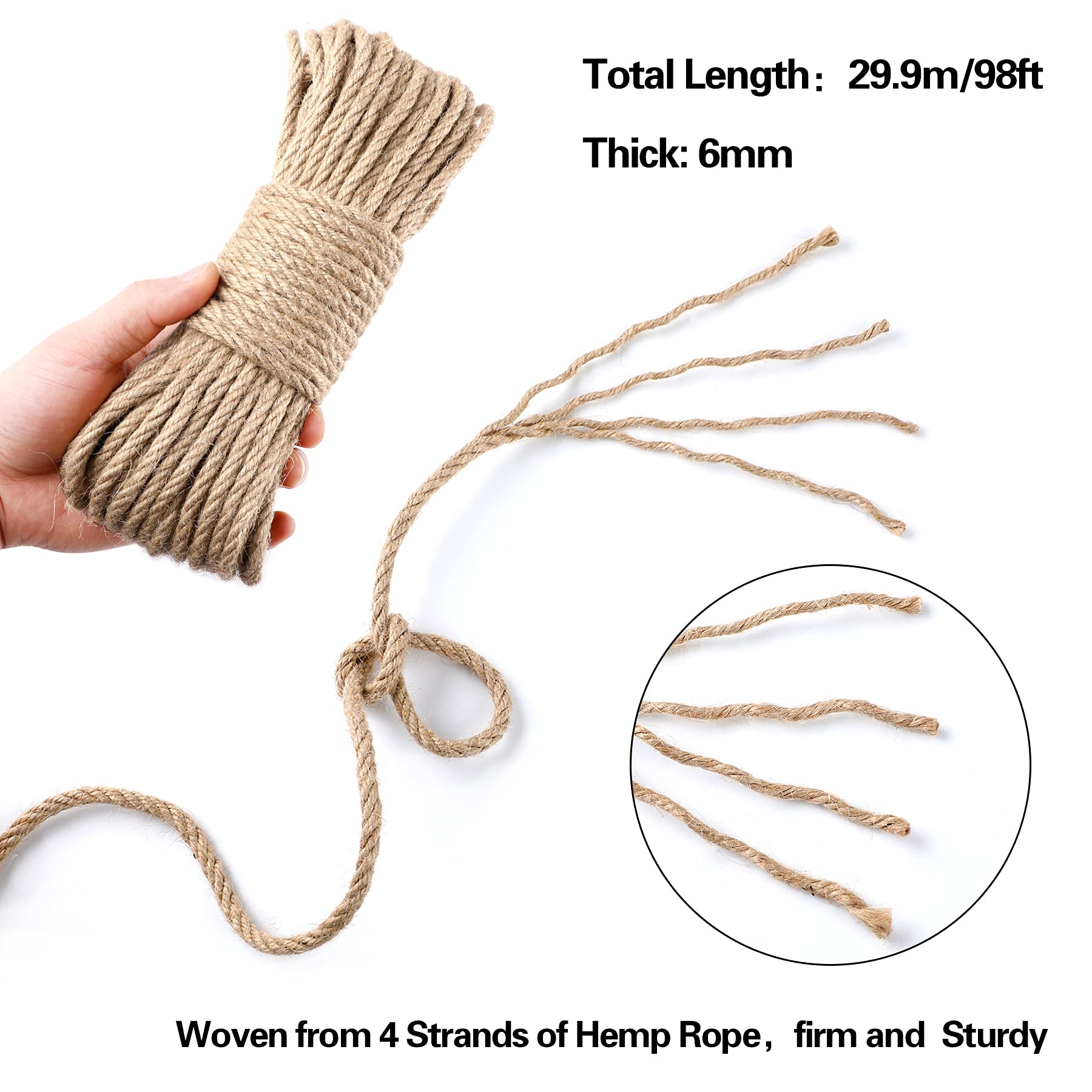 6 Mm 30 M Sisal Rope, Natural Sisal Rope, Sisal Rope For Scratching Post, Cat Accessories, DIY, Sisal Scratching Post Replacement For Cats, Household,Amazon Is Banned thumbnail 3