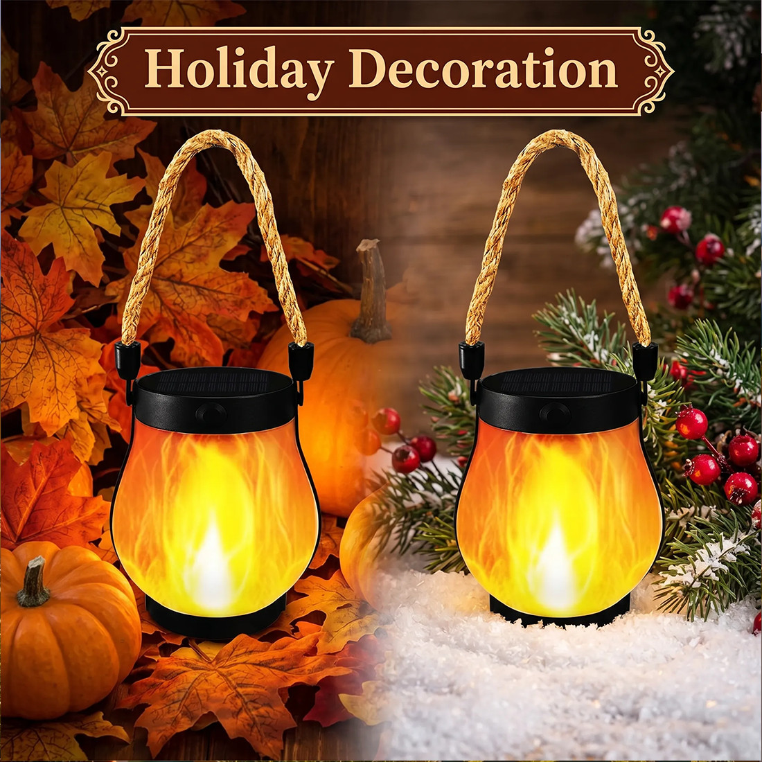 Solar And USB-Rechargeable Flame-Effect Hemp Rope Lantern