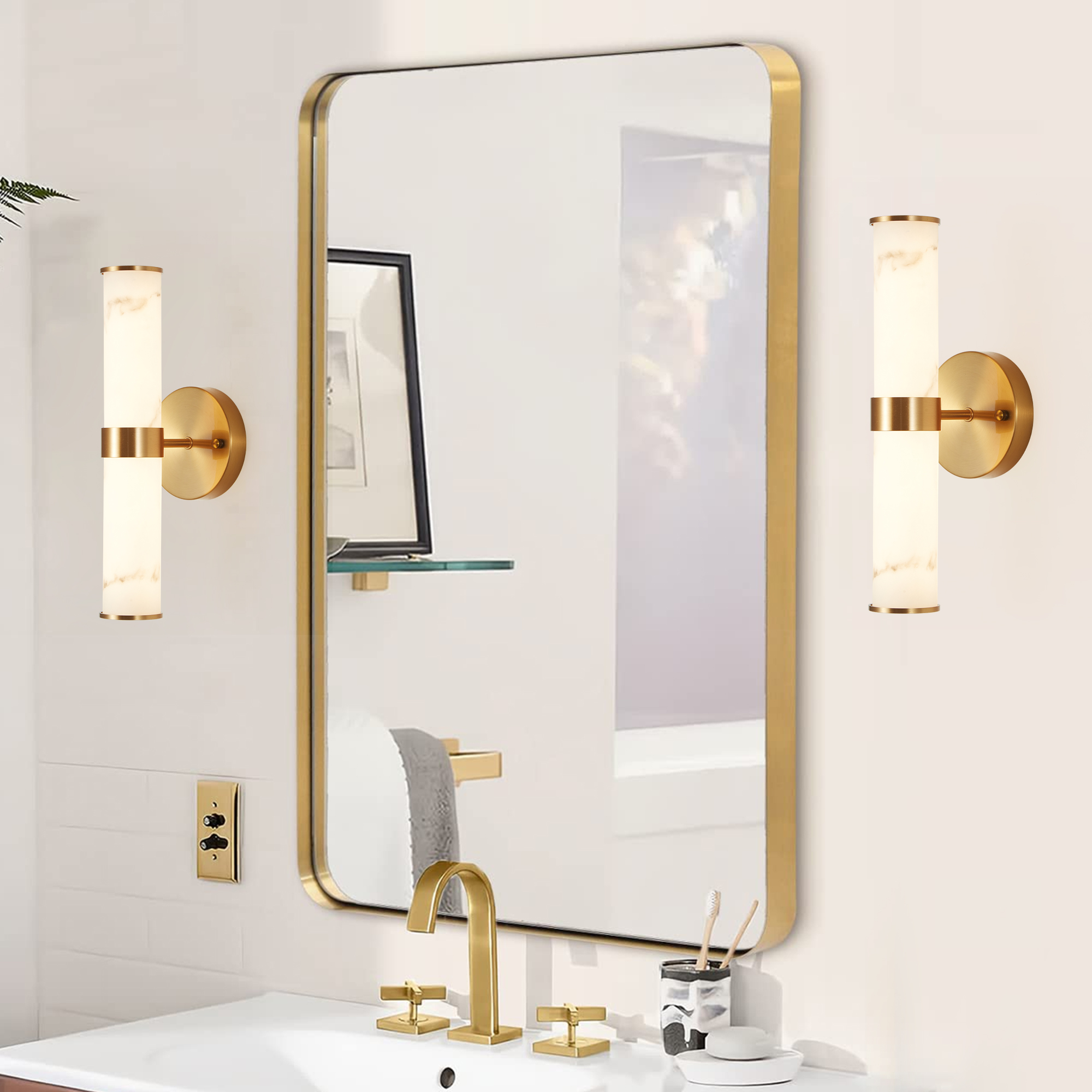Golden And Elegant Resin Wall Sconce,Set Of 2,Modern Vertical Light Fixture For Bathrooms, Hallways, And Bedrooms  Only Inoor