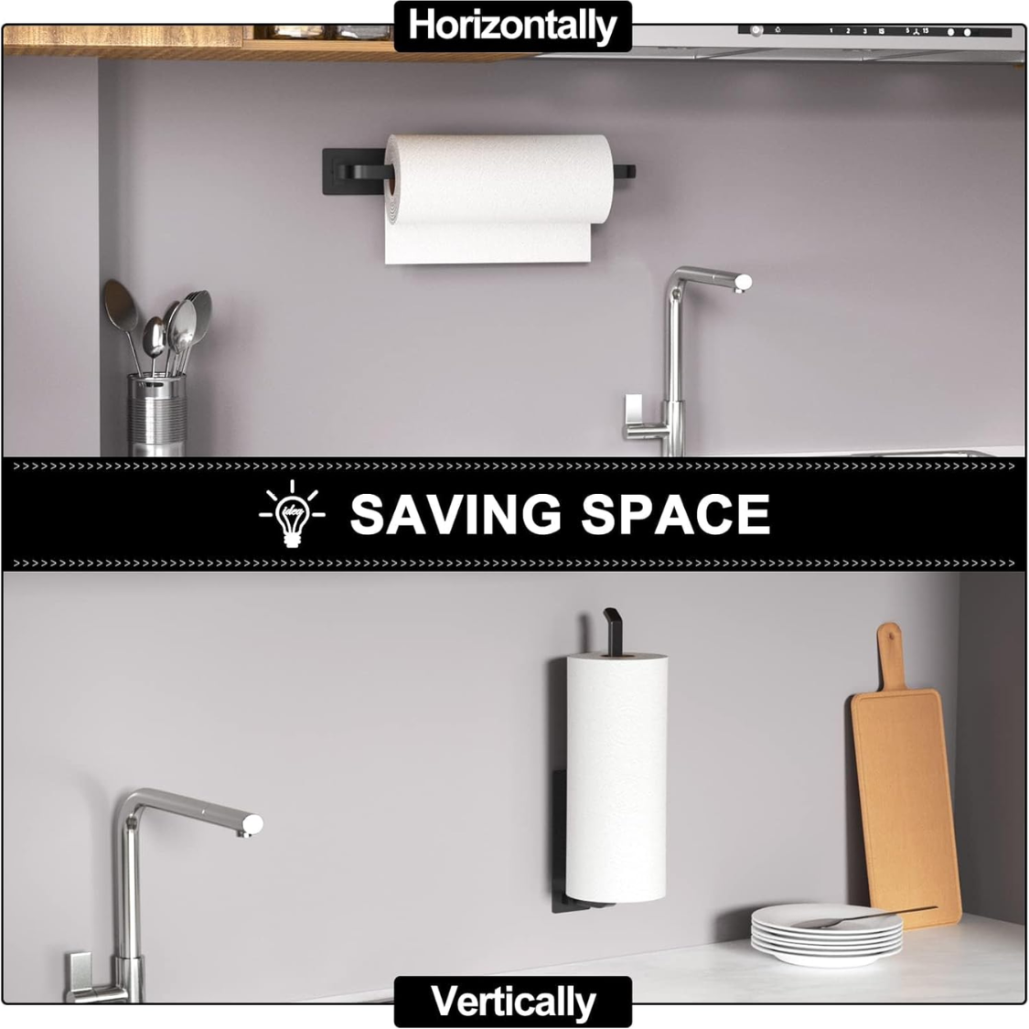 Paper Towel Holder Self Adhesive Or Drilling Matte Black Upgraded Aluminum Kitchen Roll Dispenser Under Cabinet Lighter But Stronger Than Stainless Steel — foto 4