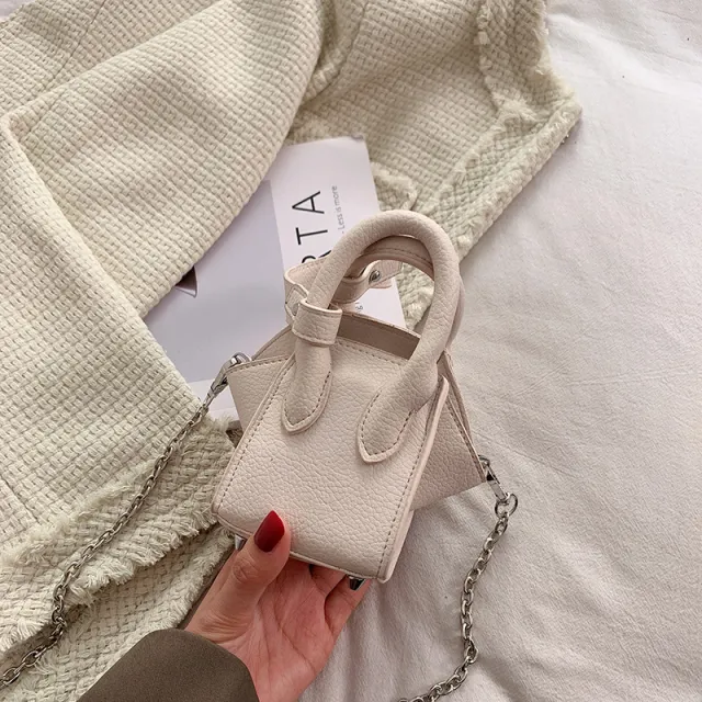 Mini Solid Color Handbag Small Bag Chain Fashion Beige - Shop at LoveMi