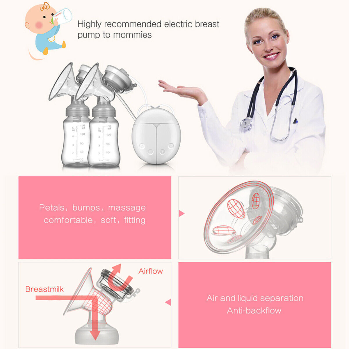 Electric Breast  Mute Automatic Dual Breastpump Baby Infant Feeding With USB 8