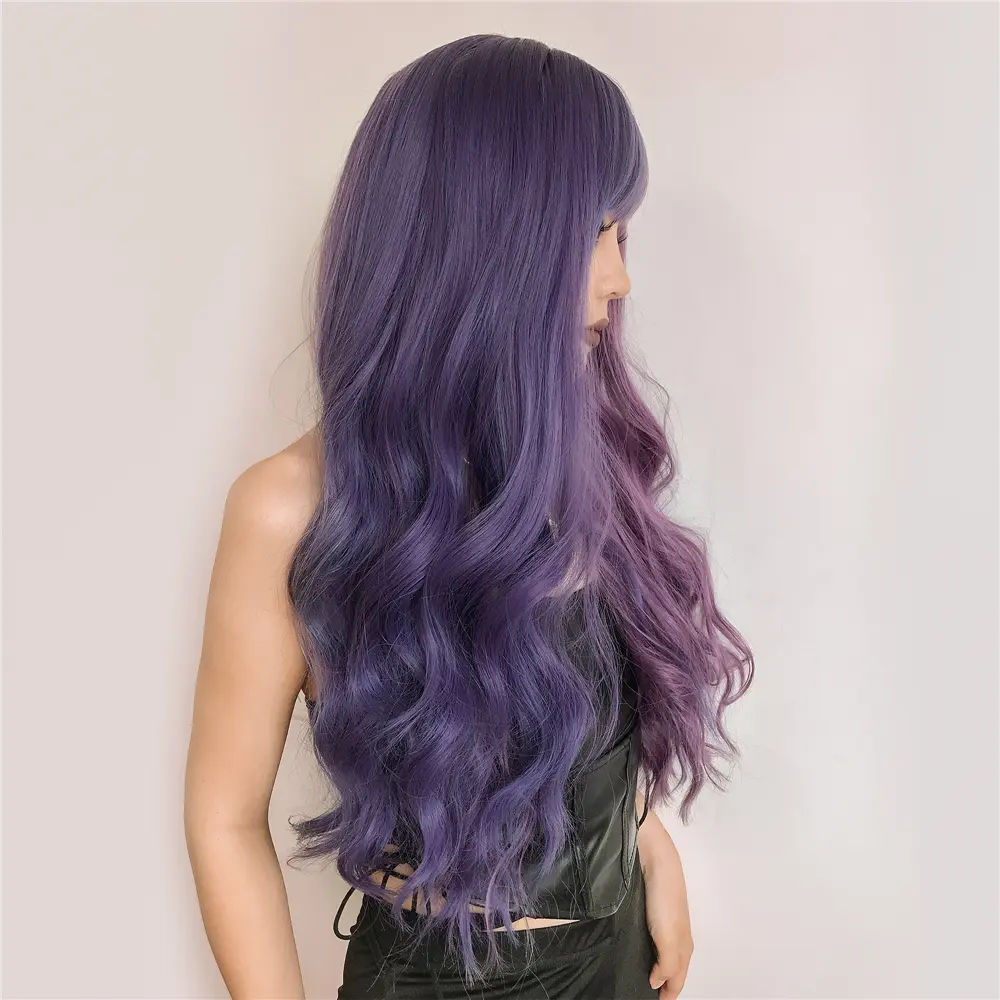 Yin Yang Long Curly Hair Air Bangs Full Head Cover Wig