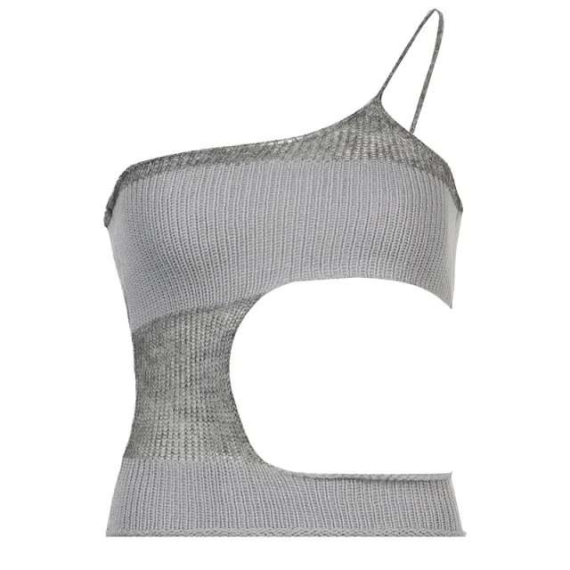 Irregular Cutout Personalized Wool Knitted Vest Grey - Shop at LoveMi